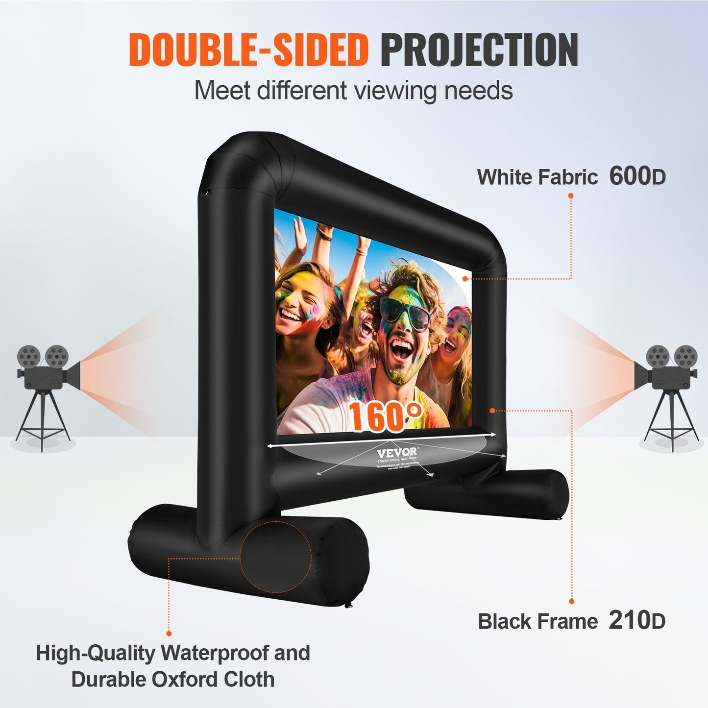 VEVOR Inflatable Movie Screen, 14 FT 168inch Inflatable Projector Screen For Outside With Blower And Carrying Bag, Front Rear Projection, Oxford Fabric Blow Up Screen For Outdoor Parties Backyard Mov